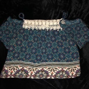 Off the shoulders blue and pink